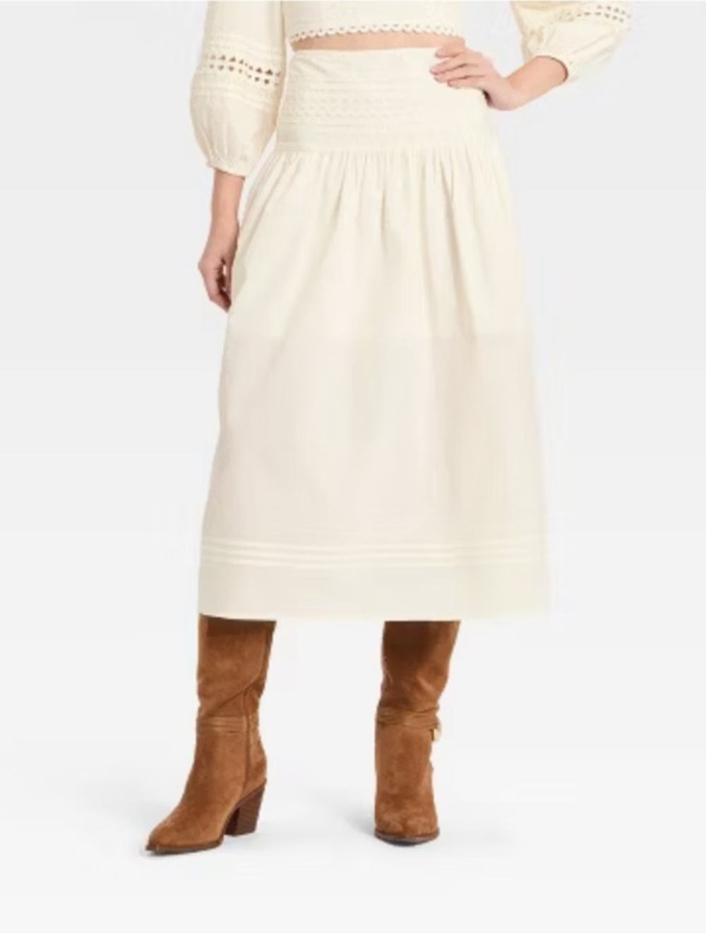 NWT Women's A New Day Eyelet Midi Skirt in Cream
